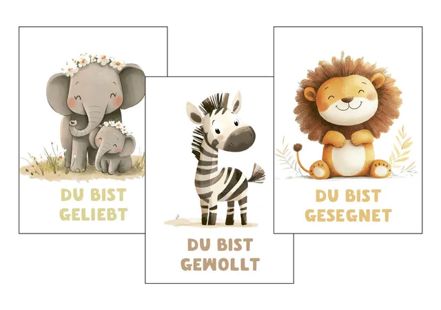 fontis-papeterie-kinderposter-elefant-zebra-l-we-3er-set-a3 image 1