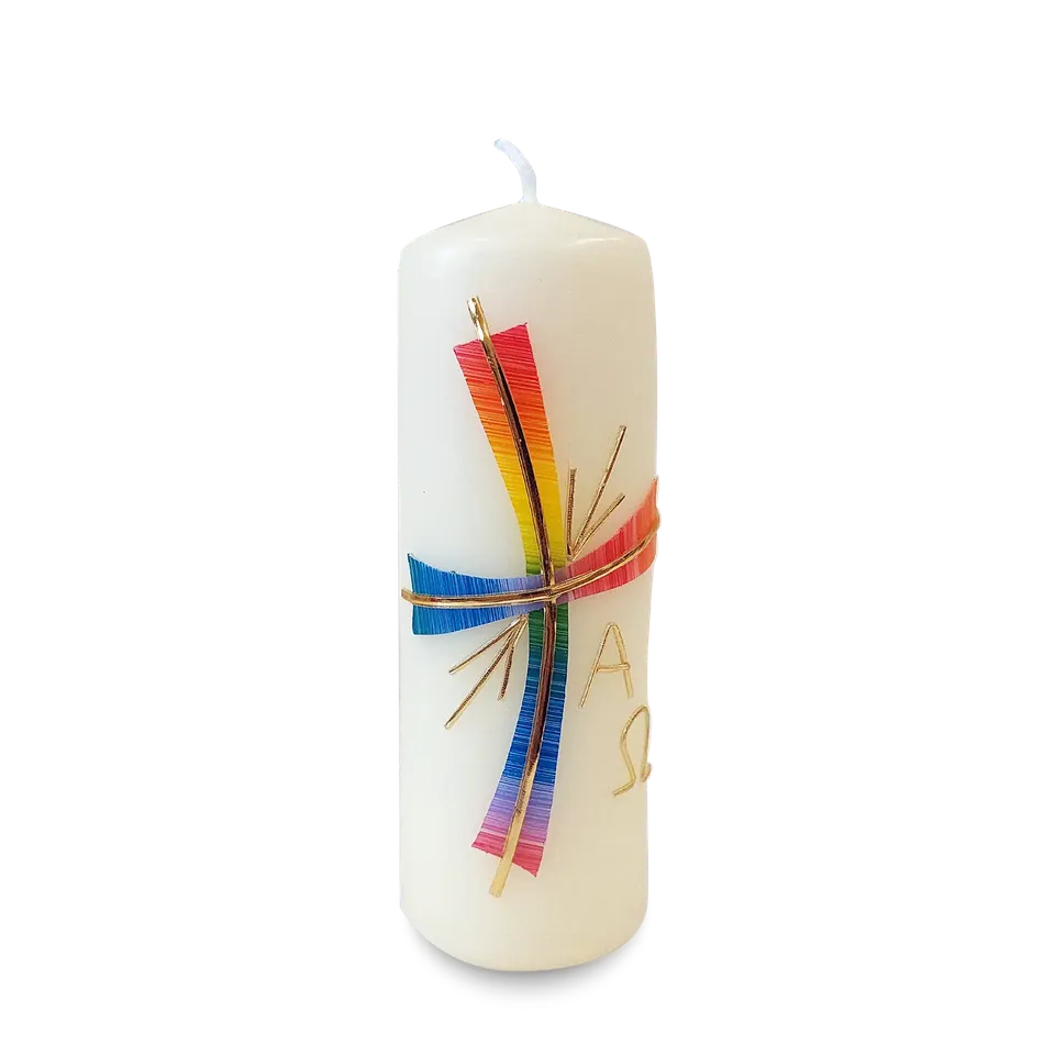 bonifatiuswerk-regenbogenkreuz-kerze-5x15-cm-motivkerze image 1