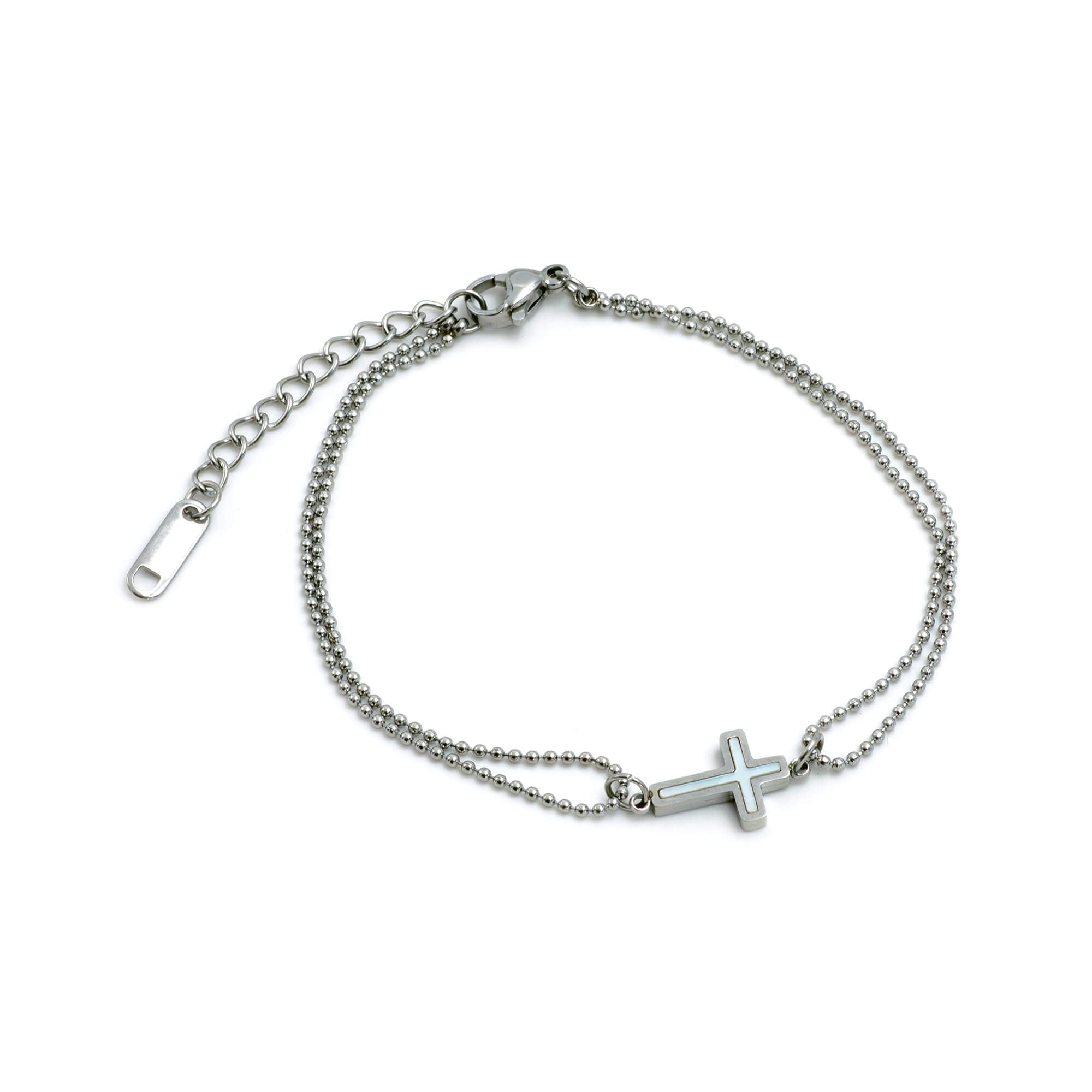 fontis-geschenke-damenarmband-kreuz-edelstahl-perlmutt image 1