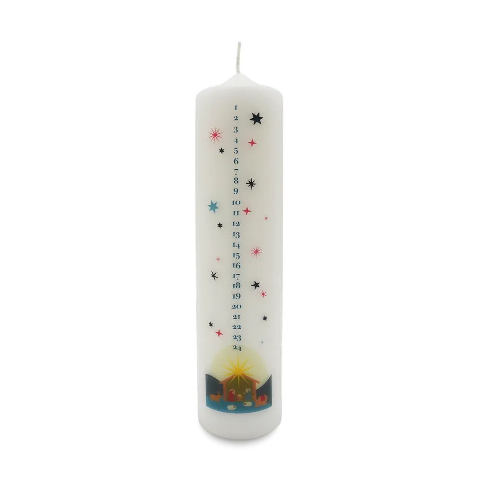 bonifatiuswerk-adventskalenderkerze-krippe-6x25-cm-24-tage image 1