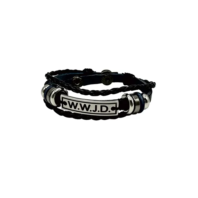 fontis-geschenke-w-w-j-d-lederarmband-schwarz-geflochten image 1