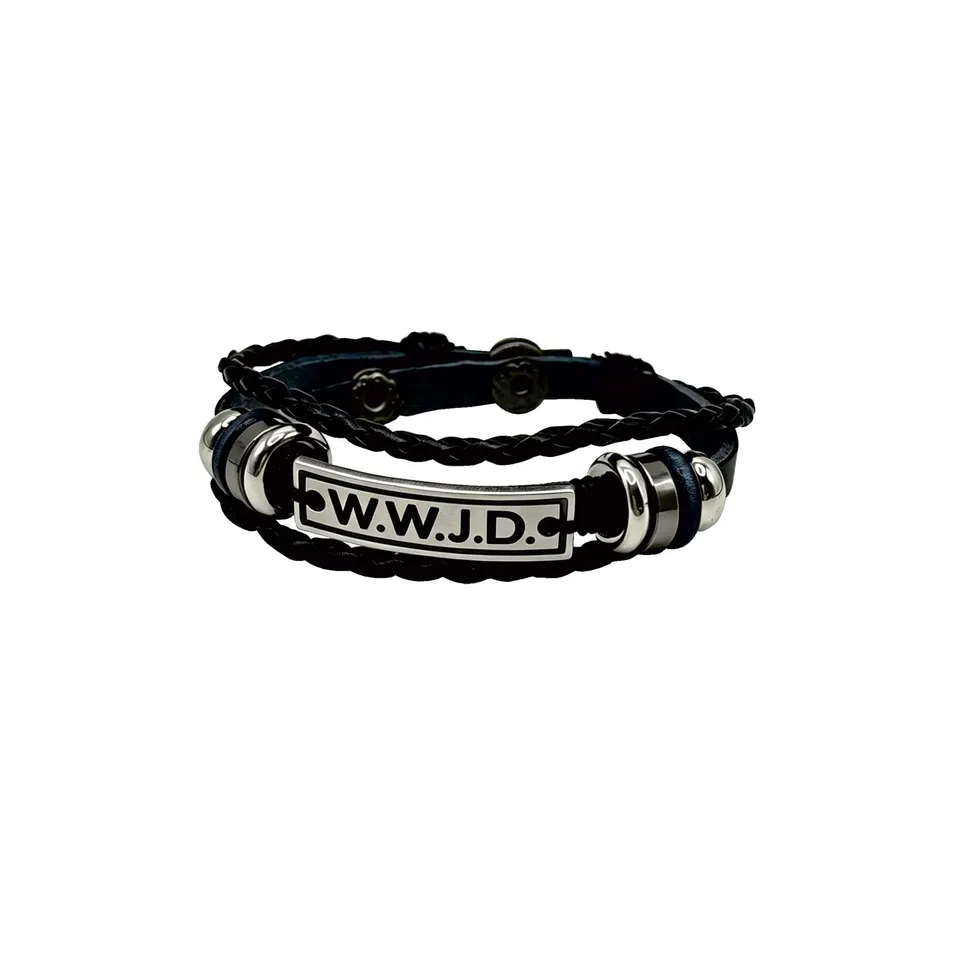 fontis-geschenke-w-w-j-d-lederarmband-schwarz-geflochten image 1