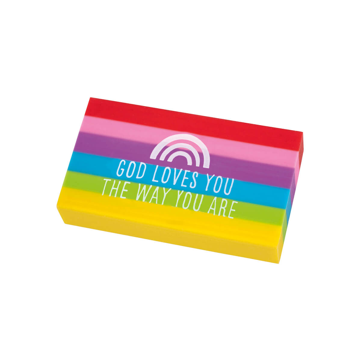 god-loves-you-radiergummi-regenbogen-bunt-christlich-4-6-cm image 1