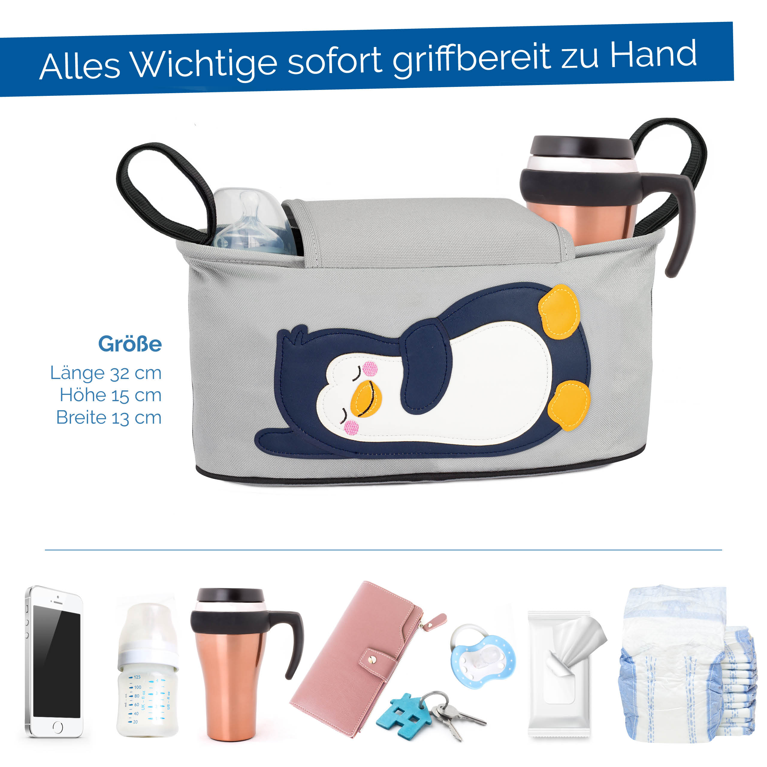 gl-ckswolke-kinderwagen-organizer-fuchs-grau-buggytasche-mit-getr-nkehalter image 3