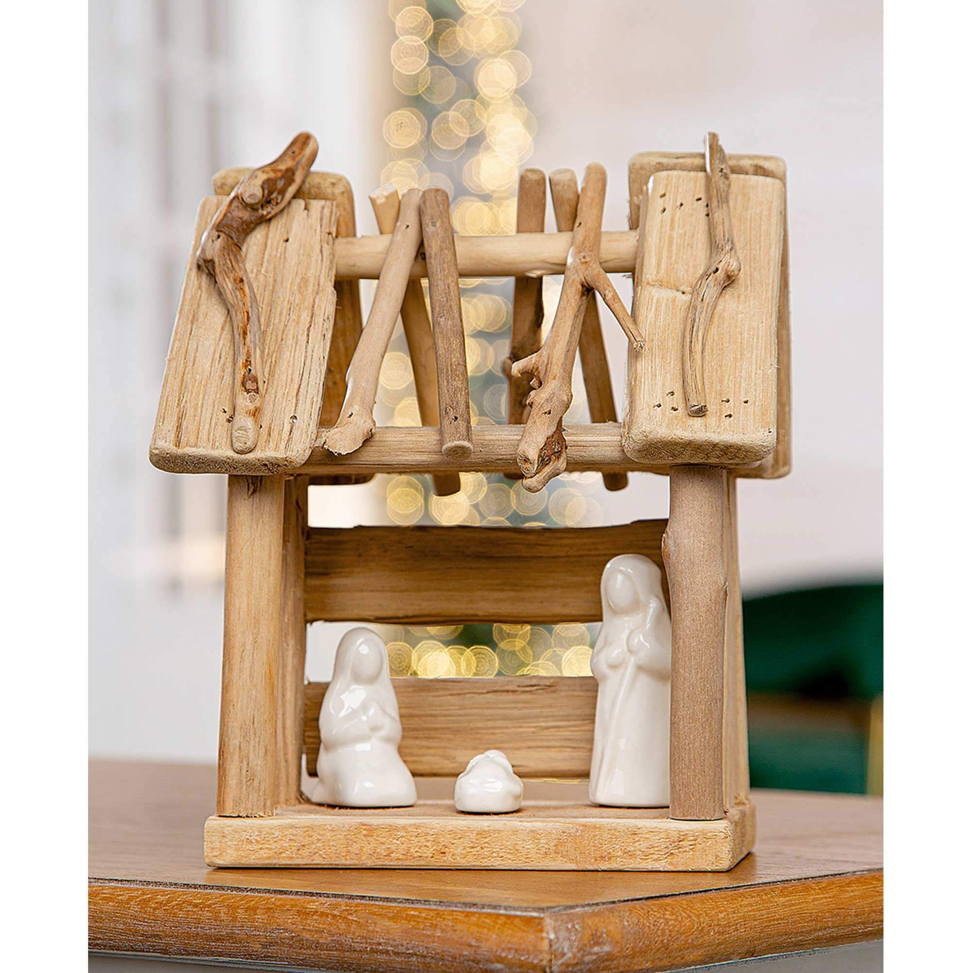 fontis-geschenke-holzkrippe-eichenholz-mit-3-keramikfiguren image 3