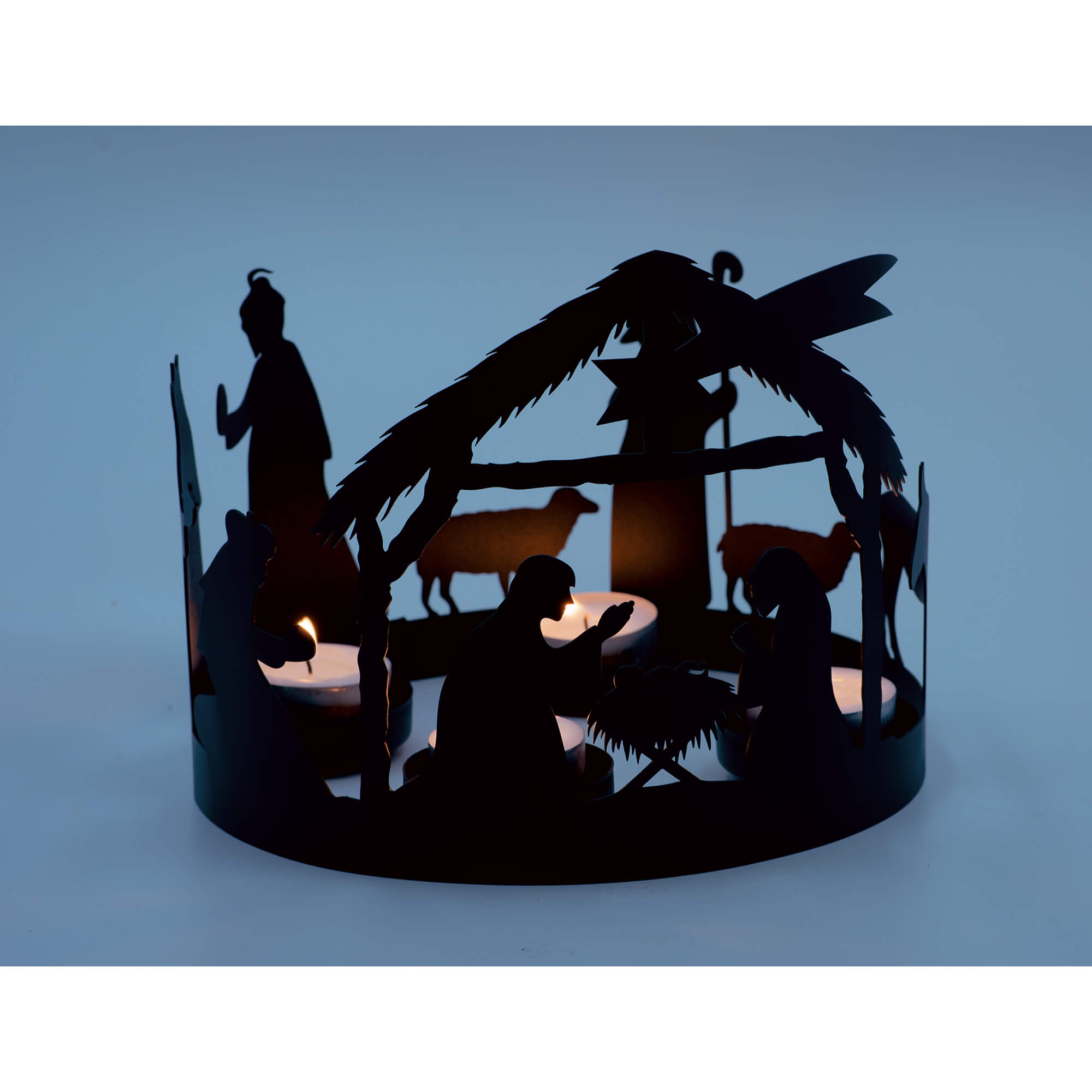 krippenszene-adventsleuchter-metall-schwarz-teelicht-adventskranz image 2
