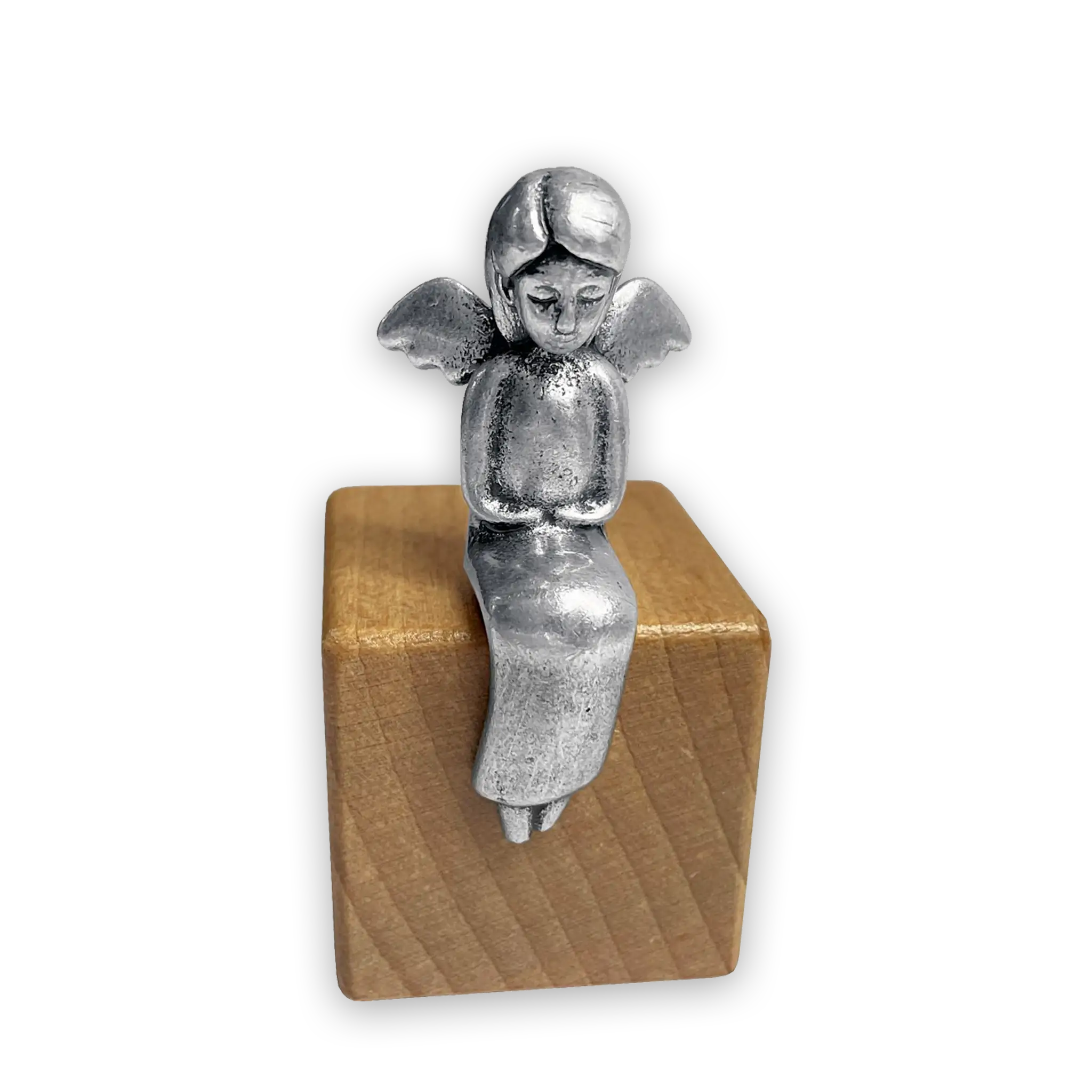 bonifatiuswerk-engelfigur-auf-holzw-rfel-engel-metall-6-cm image 1
