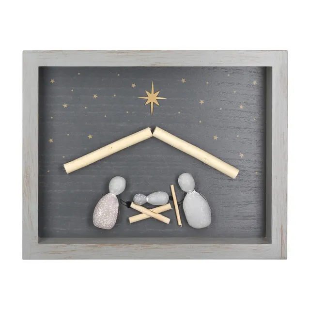 praisent-krippe-wandbild-holz-stein-25x19-5-cm-grau image 1