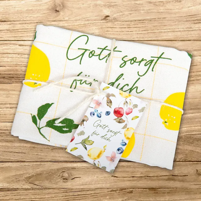 fontis-geschenke-gott-sorgt-f-r-dich-geschirrtuch-zitronen-gelb-kariert image 1