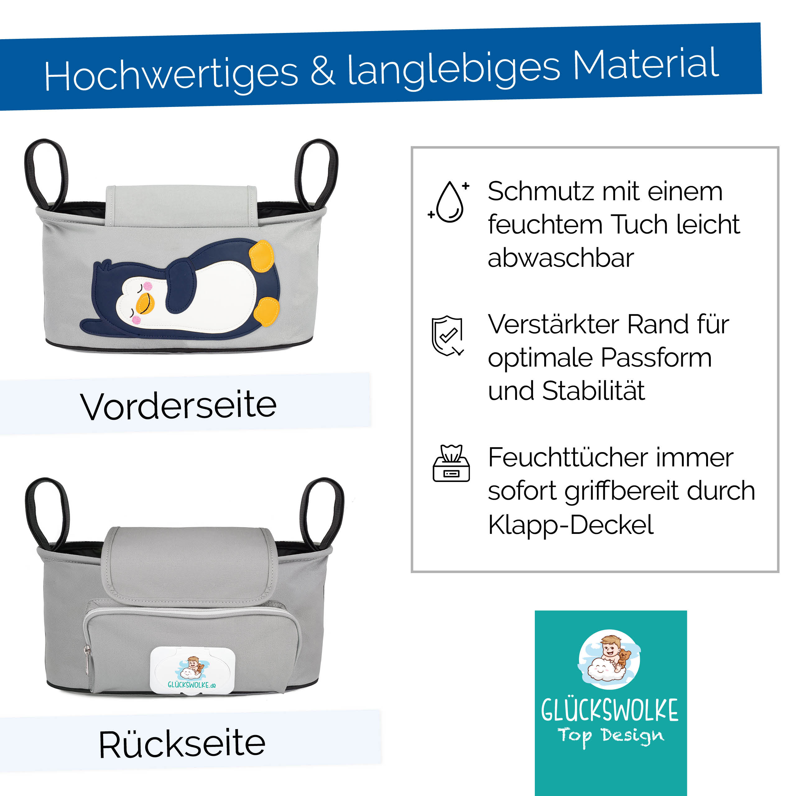 gl-ckswolke-kinderwagen-organizer-fuchs-grau-buggytasche-mit-getr-nkehalter image 5