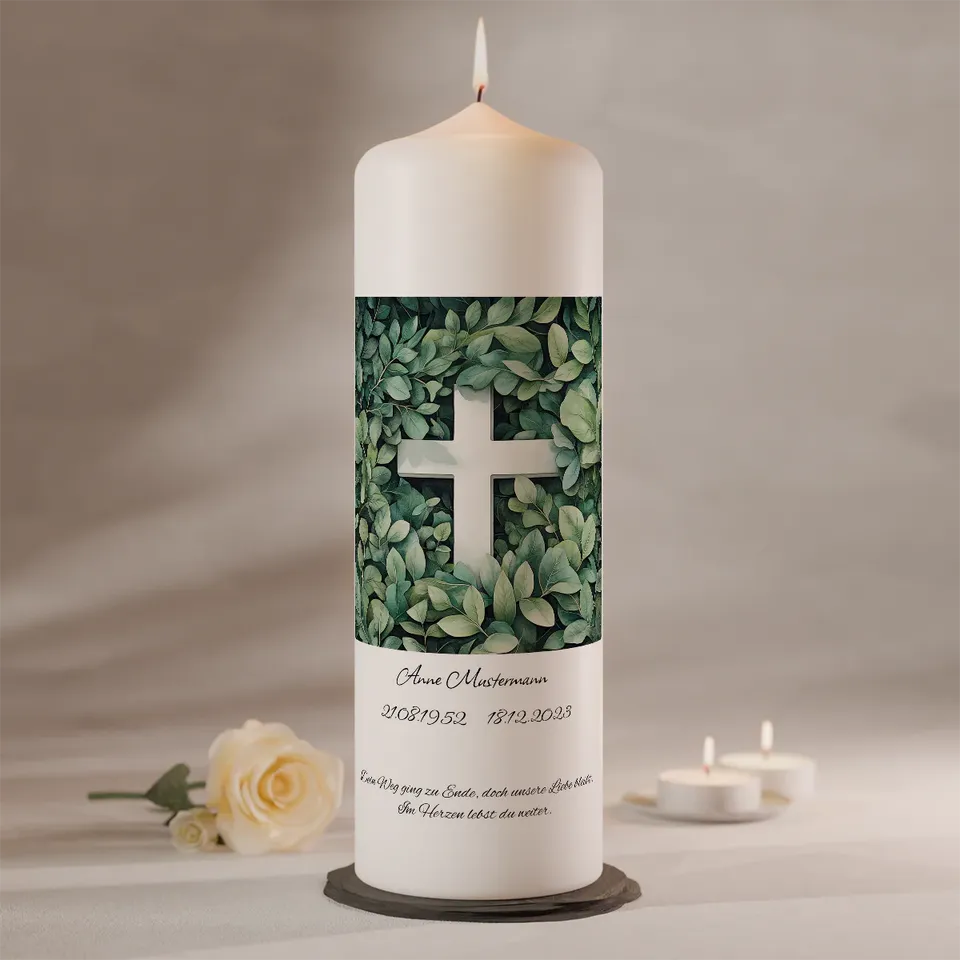 gedenken-schenken-trauerkerze-kreuz-bl-ttermotiv-200x70-mm image 1