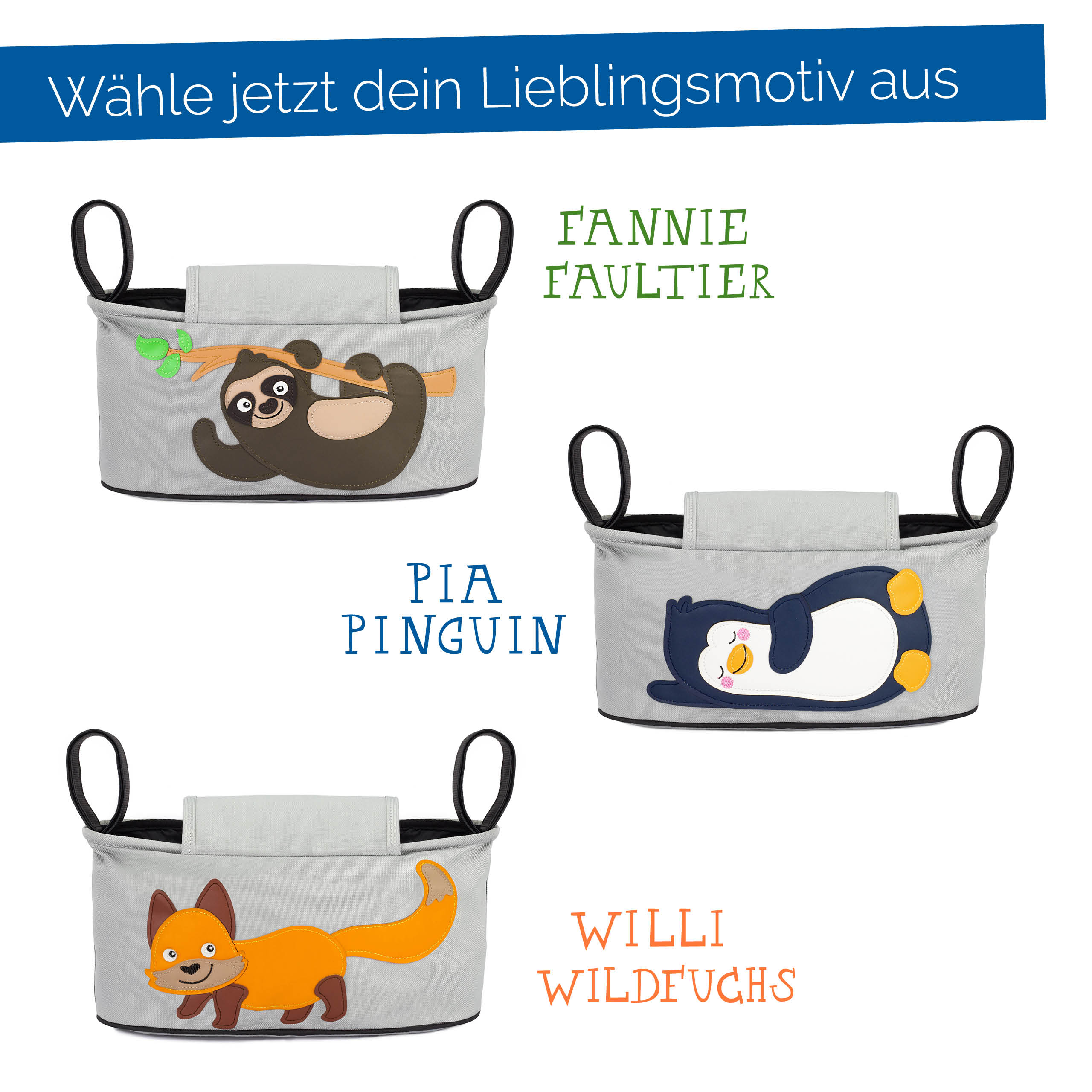 gl-ckswolke-kinderwagen-organizer-fuchs-grau-buggytasche-mit-getr-nkehalter image 7