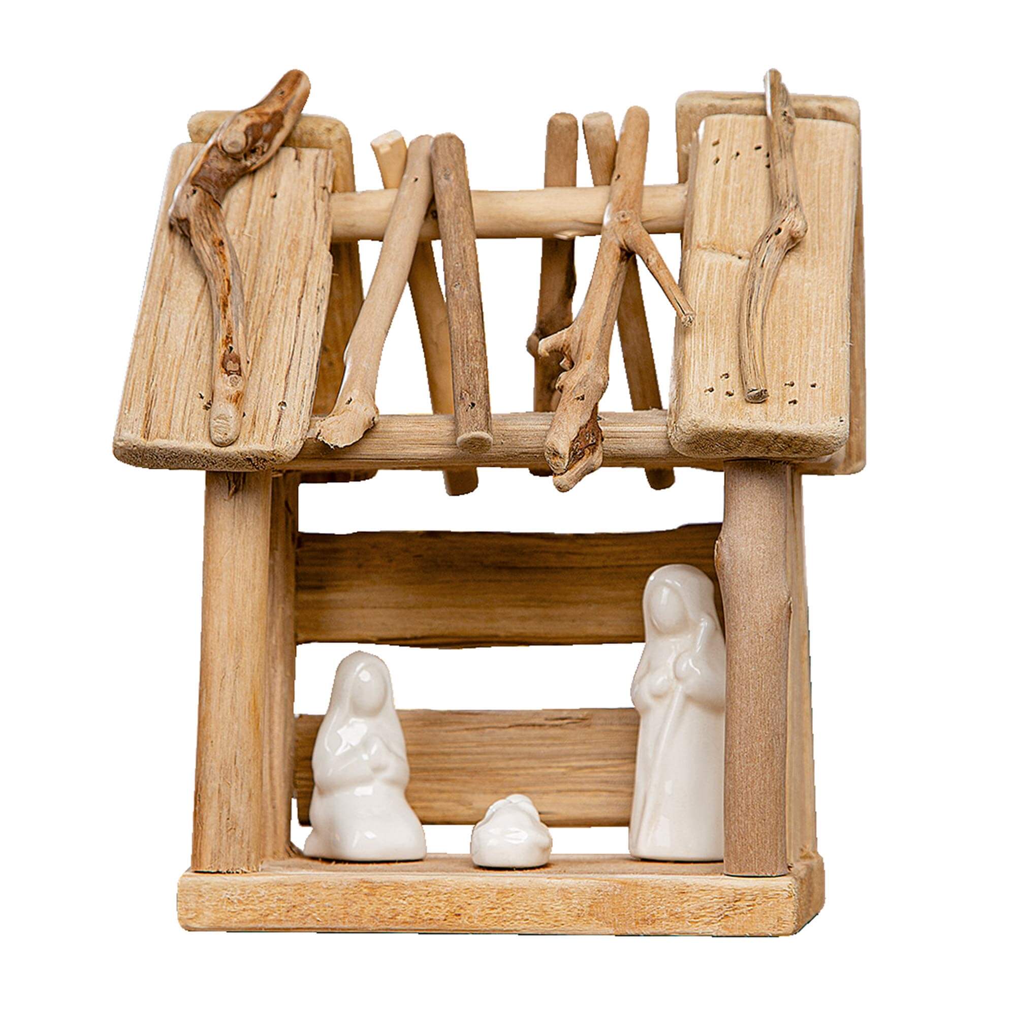 fontis-geschenke-holzkrippe-eichenholz-mit-3-keramikfiguren image 1