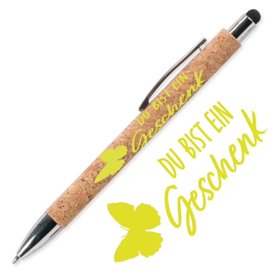 fontis-du-bist-ein-geschenk-kork-kugelschreiber-hellgr-n image 1