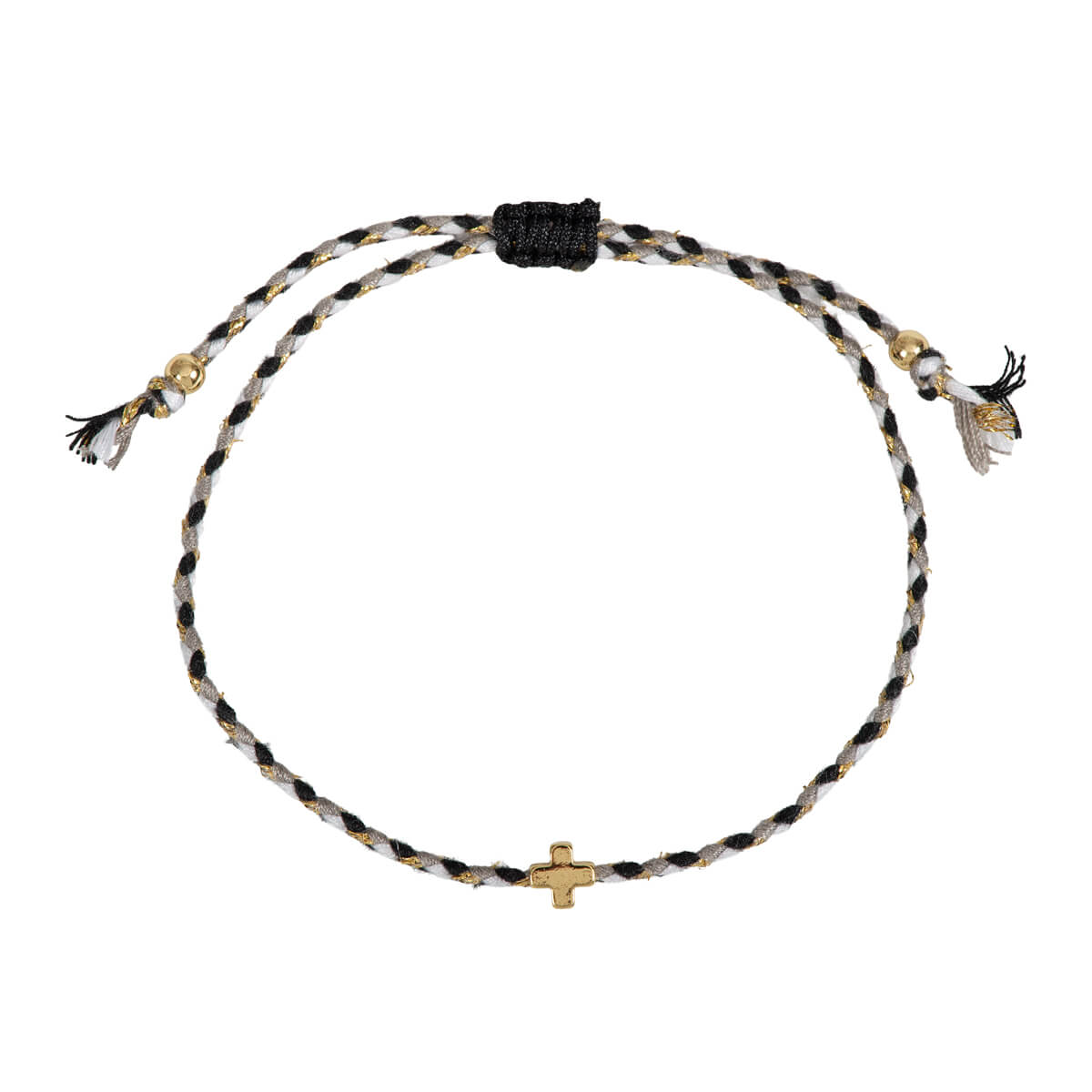 fontis-kreuz-textil-armband-schwarz-gold-kreuz-verstellbar image 1