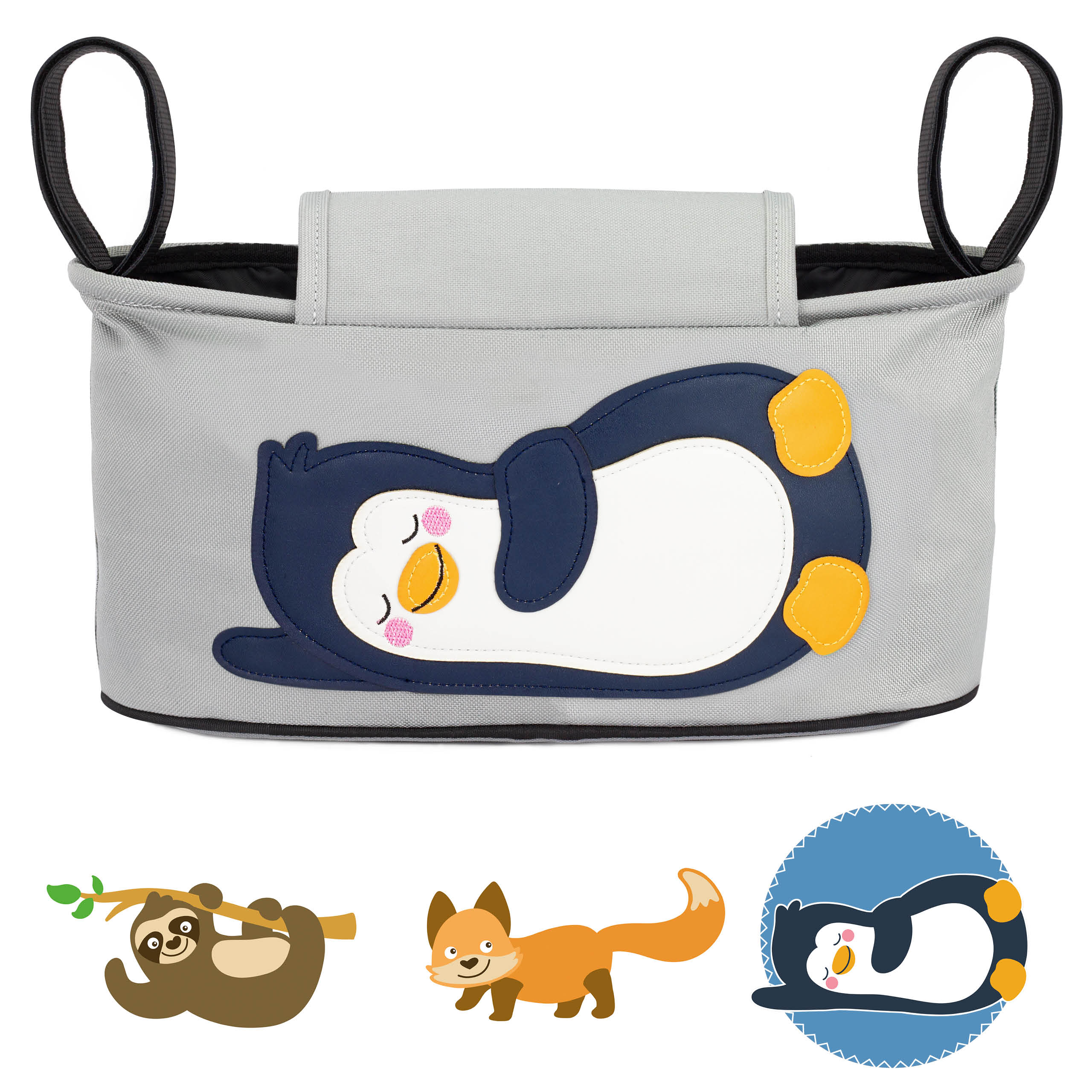 gl-ckswolke-kinderwagen-organizer-fuchs-grau-buggytasche-mit-getr-nkehalter image 1