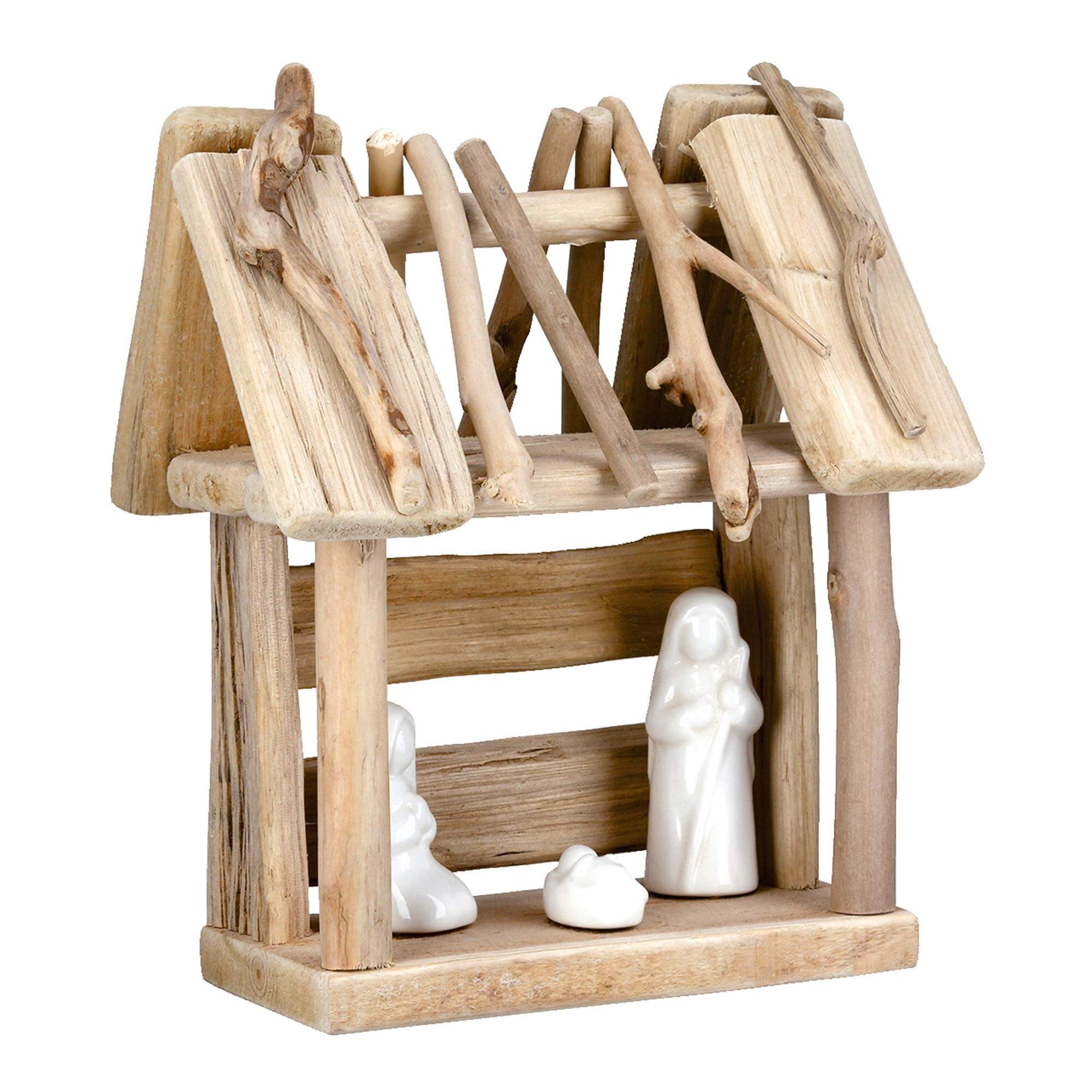 fontis-geschenke-holzkrippe-eichenholz-mit-3-keramikfiguren image 2