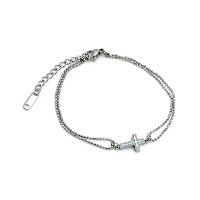 fontis-geschenke-damenarmband-kreuz-edelstahl-perlmutt image 1