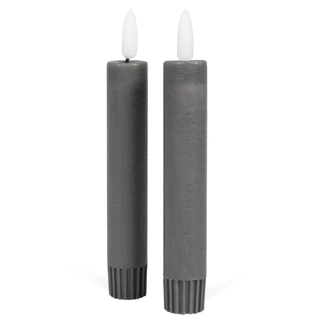 fontis-led-stabkerze-echtwachs-grau-2er-set-15-cm image 1