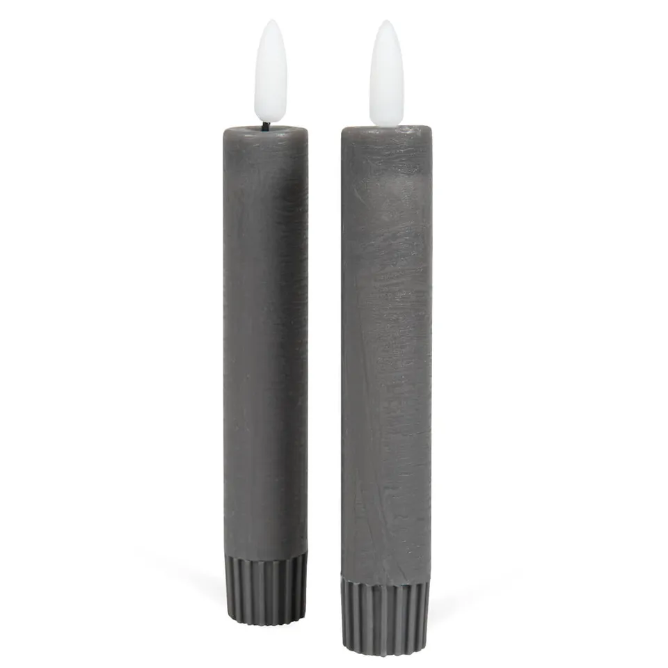 fontis-led-stabkerze-echtwachs-grau-2er-set-15-cm image 1