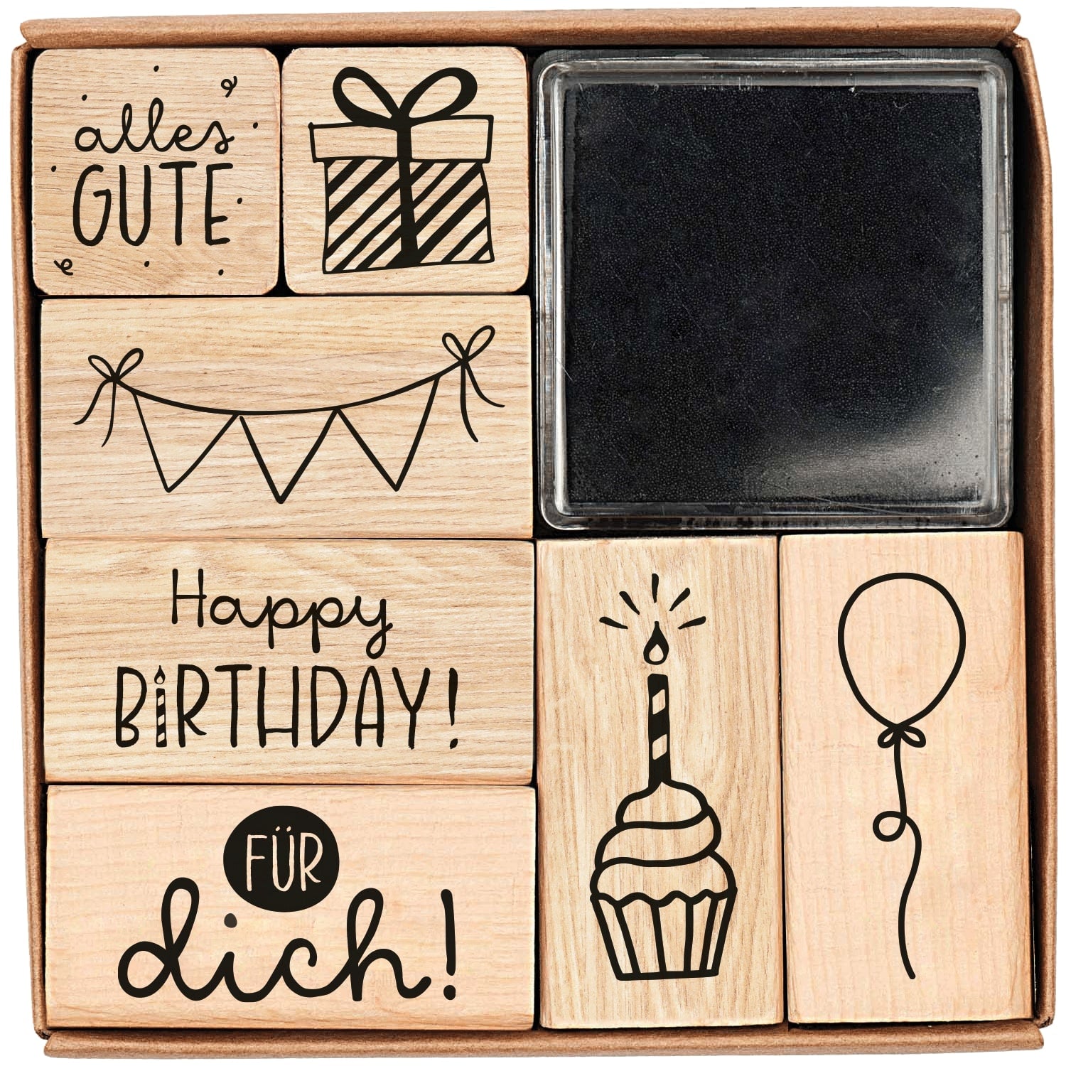 fontis-geschenke-geburtstag-stempel-set-holzstempel-7-teilig-mit-kissen image 1