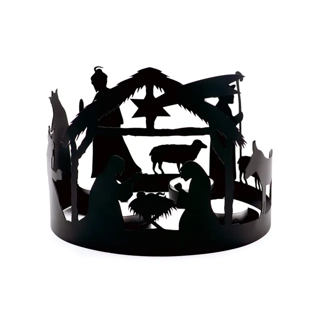 krippenszene-adventsleuchter-metall-schwarz-teelicht-adventskranz image 1