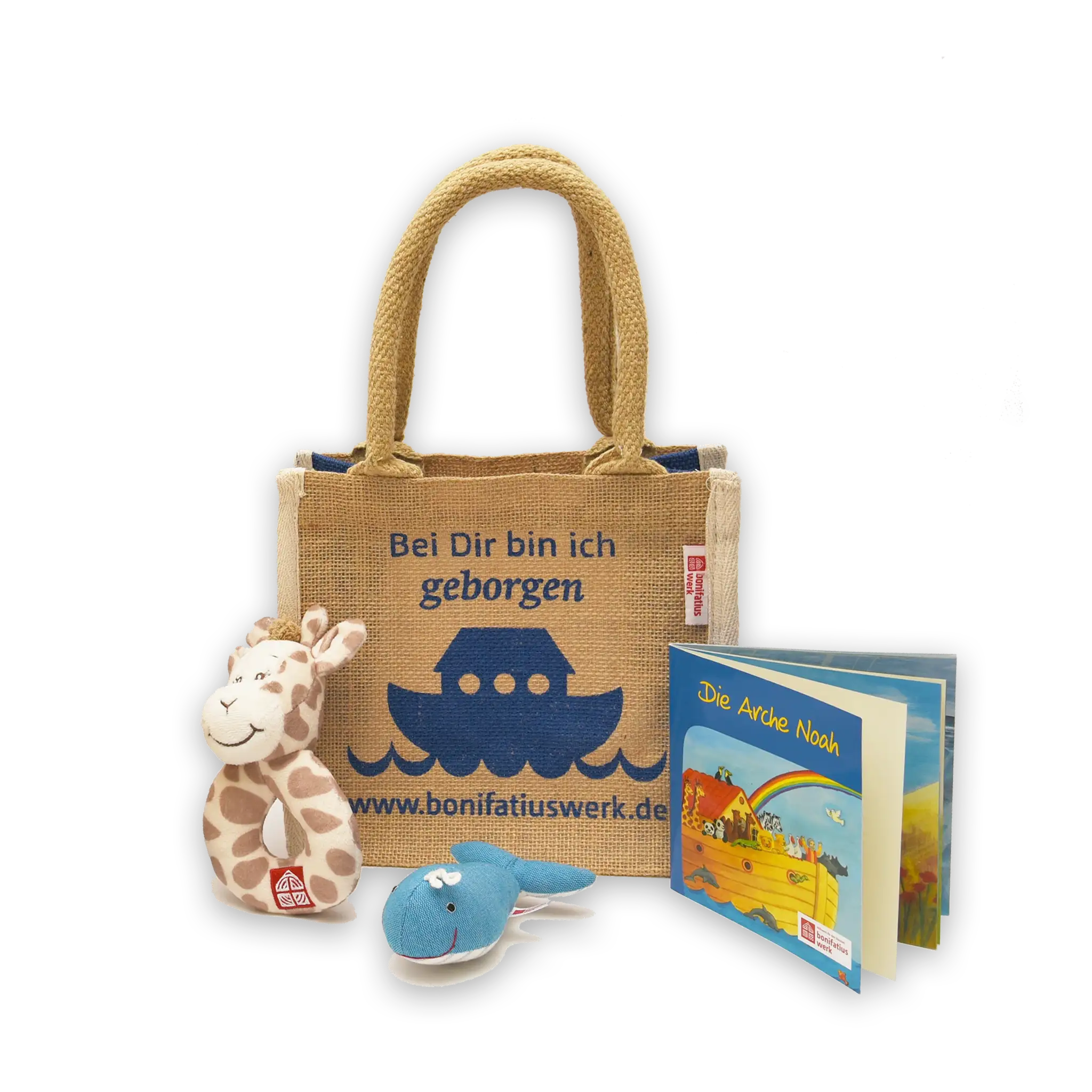 bonifatiuswerk-tasche-geburt-taufe-arche-jutetasche-set image 1