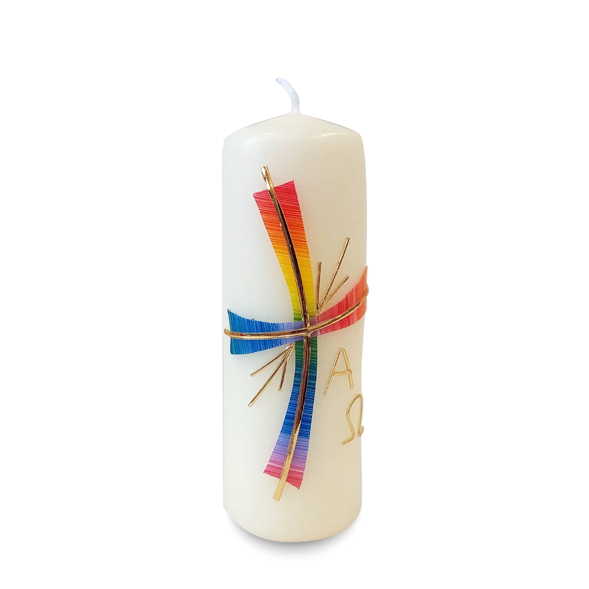 bonifatiuswerk-regenbogenkreuz-kerze-5x15-cm-motivkerze image 1