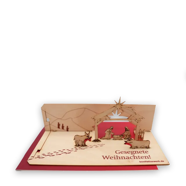 bonifatiuswerk-holzpostkarte-krippe-weihnachtskarte-mit-umschlag image 1