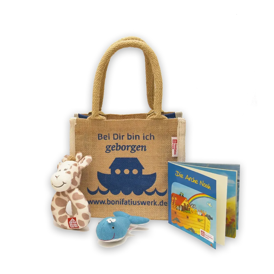 bonifatiuswerk-tasche-geburt-taufe-arche-jutetasche-set image 1