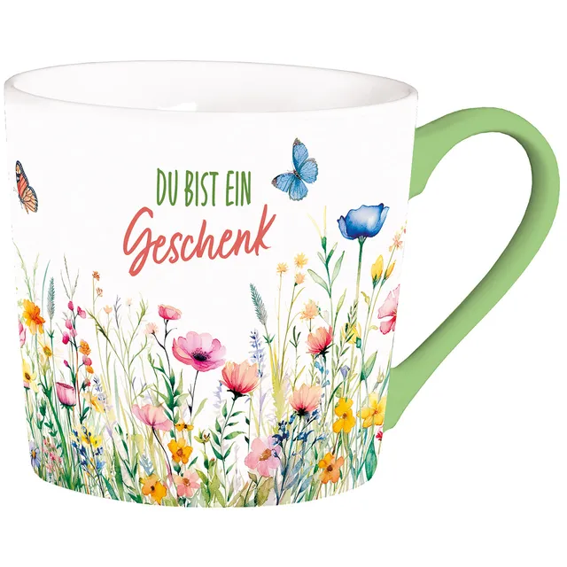 du-bist-ein-geschenk-tasse-350ml-porzellan-blumen image 1