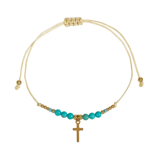 fontis-geschenke-textil-armband-perlen-kreuz-t-rkis-verstellbar image 1