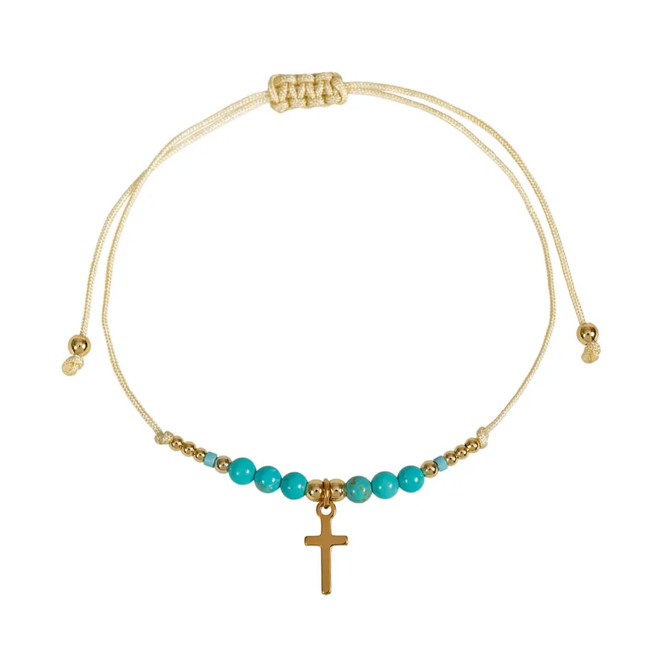 fontis-geschenke-textil-armband-perlen-kreuz-t-rkis-verstellbar image 1
